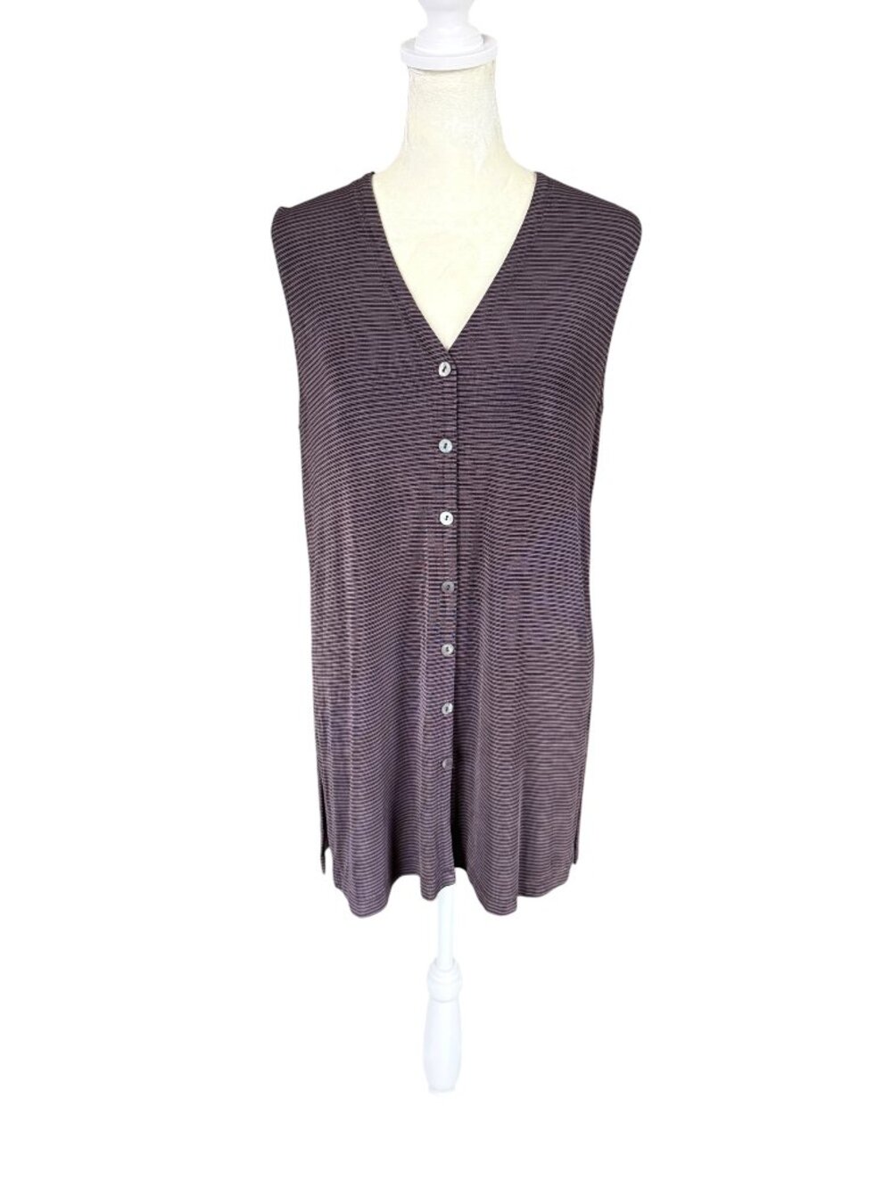 Chico's Travelers deep purple v-neck striped button down tunic tank top size 1